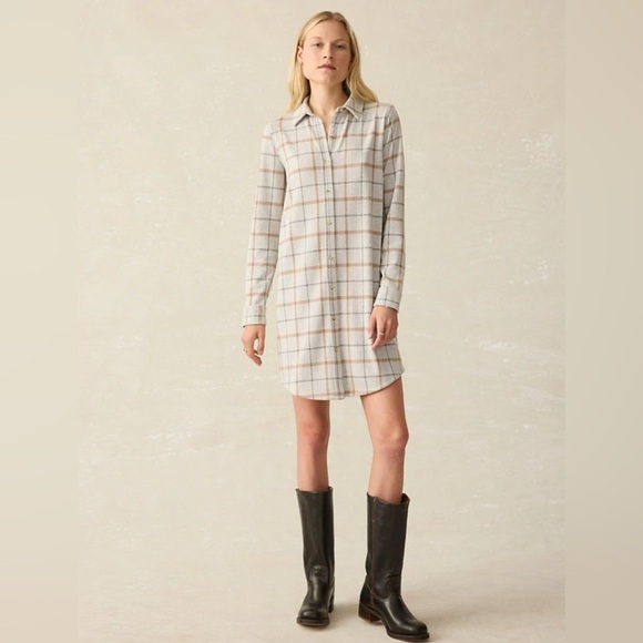 Faherty Legend Sweater Shirt Dress Open Tundra Windowpane Medium EUC - Picture 1 of 9